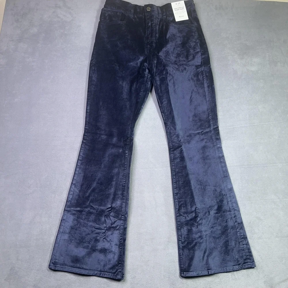 Madewell The Stretch Flare Pant in Velvet Classic Navy 29 High Rise NWT